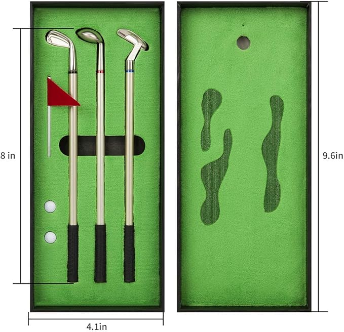 Golf Pen Set, Mini Desktop Golf Ball Pen, Top Golf Gift with Putting Green, 3 Golf Clubs Pens with Balls and Flag