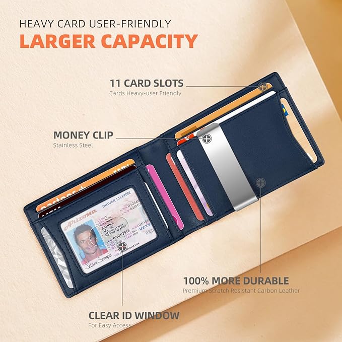 RUNBOX Money Clip Wallets for Men,Slim Leather Mens Bifold Wallet,RFID Blocking Front Pocket Wallet,Thin Credit Card Holder with Gift Box