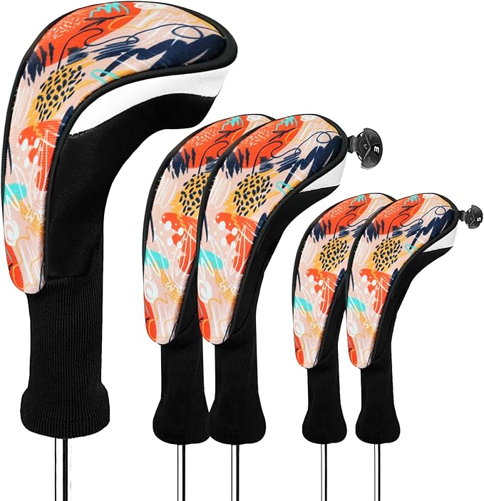 FINGER TEN Golf Club Head Covers Woods Driver Fairway Hybrid 3/4/5 Set, Headcovers Men 1 3 5 7 X Interchangeable Number Tag, Fit All Wood Clubs