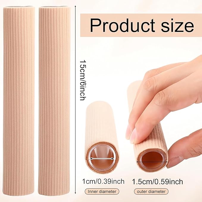 Hestya Open Gel Finger Toe Tubes 6 Pcs Fabric Gel Lined Cushion Sleeve Protector for Bunion Hammer Toe Callus Corn Blister Friction