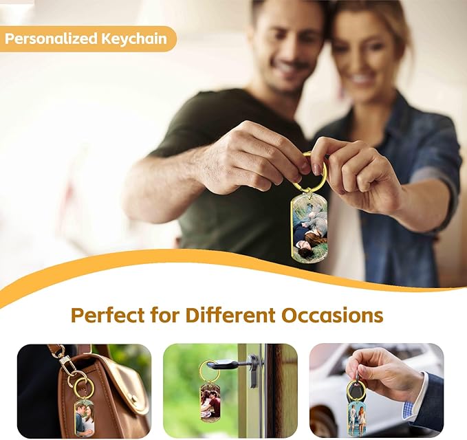Personalized Custom Keychain with Picture - Double Sided Engraving Photo Text Customized Key Chains for Men Boyfriend