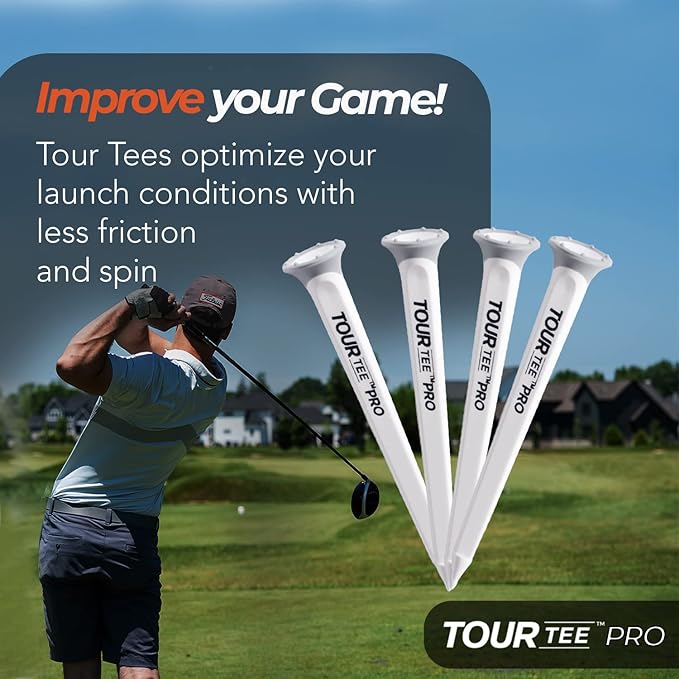 CMCDESIGN Tour Tee Pro Pack - Frictionless Golf Tees for More Distance & Consistent Yards - Reusable, Made with Recycled Plastic & Virtually Unbreakable - Four 3.15” Golf Tees with Standard Cup