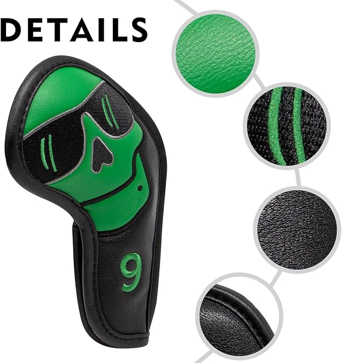 Large Skeleton Golf Club Covers, Iron Covers 10pcs/ Set, Leather Golf Iron Club Head Cover Headcover Set for Men fits Mizuno, Ping, Taylormade All Brand