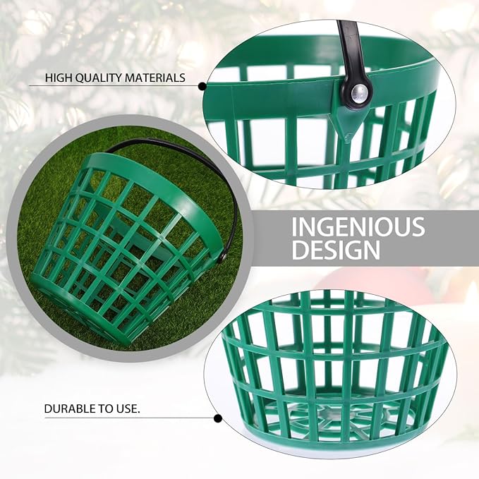 Garneck Golf Ball Storage Basket Nylon Golf Ball Basket Green Golfball Container with Handle Golf Range Bucket Storage Organizer Stadium Accessories for Practice Range and Outdoor Use