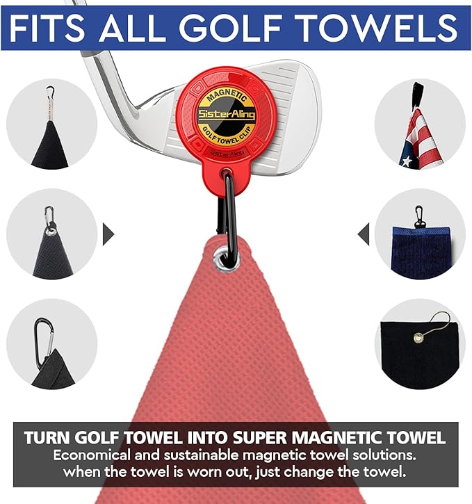 Magnetic Clip for Golf Towel,Removable Industrial Magnetic Accessories Design for Strong Hold to Golf Carts or Clubs (2, Red)