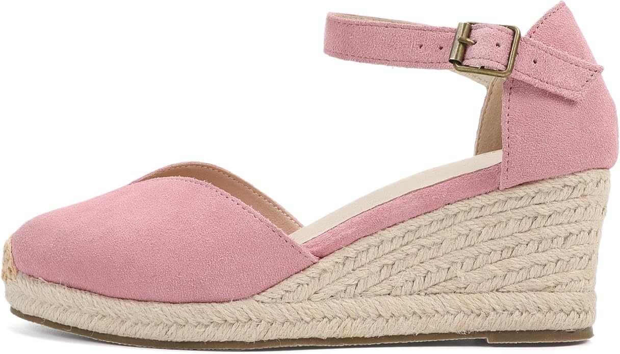 Platform Wedges Sandals for Women, 3" Wedge, Ankle-Strap, Cap Toe, Summer Espadrilles Heel Shoes