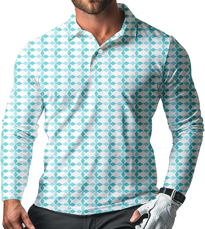 Men's Long Sleeve Golf Shirt Quick Dry 3 Button Work Fishing Outdoor Casual Collar Shirt