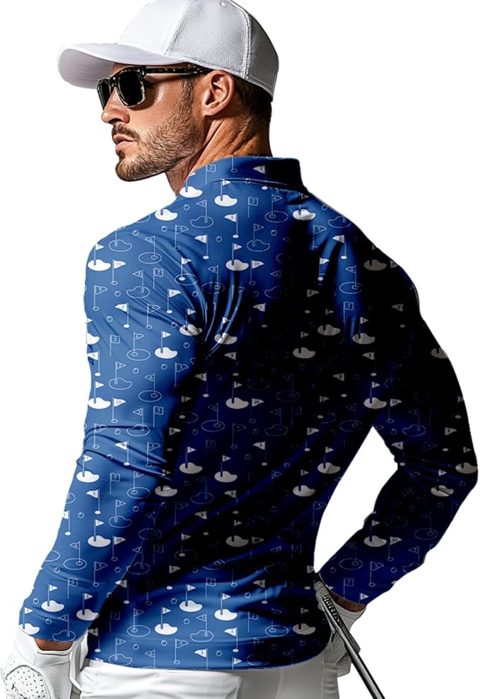 Men's Long Sleeve Golf Shirt Quick Dry 3 Button Work Fishing Outdoor Casual Collar Shirt