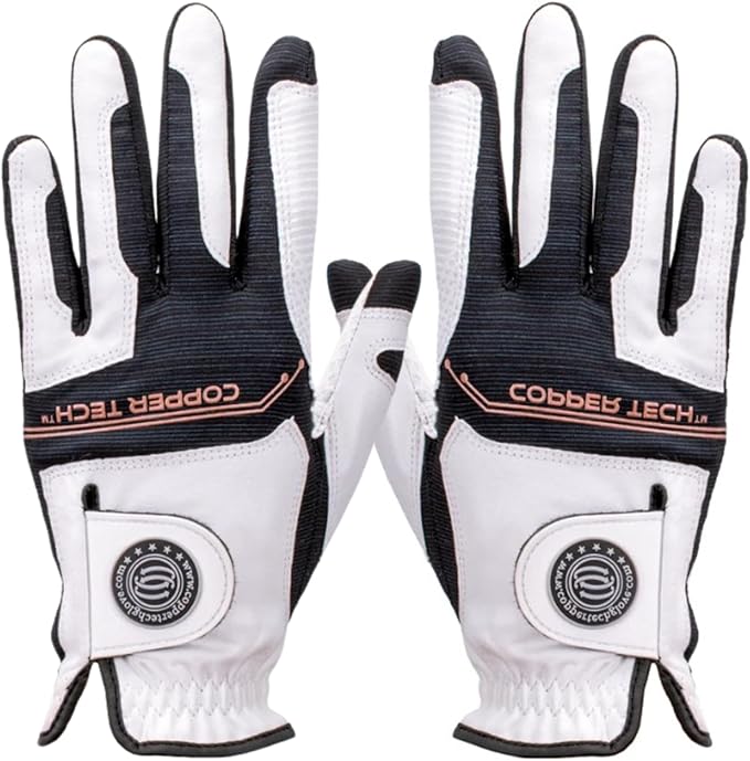 Copper Infused Golf Glove for Men – White/Black – Single Pack – Compression Fit, Arthritis Relief, Non-Slip Grip – USGA Approved