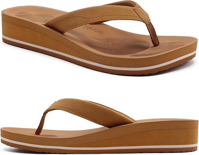 COFACE Flip Flops for Women With Comfortable Arch Support Ladies Fashion Platform Thong Sandals Soft Yoga Mat Sole For Beach/Indoor Outdoor