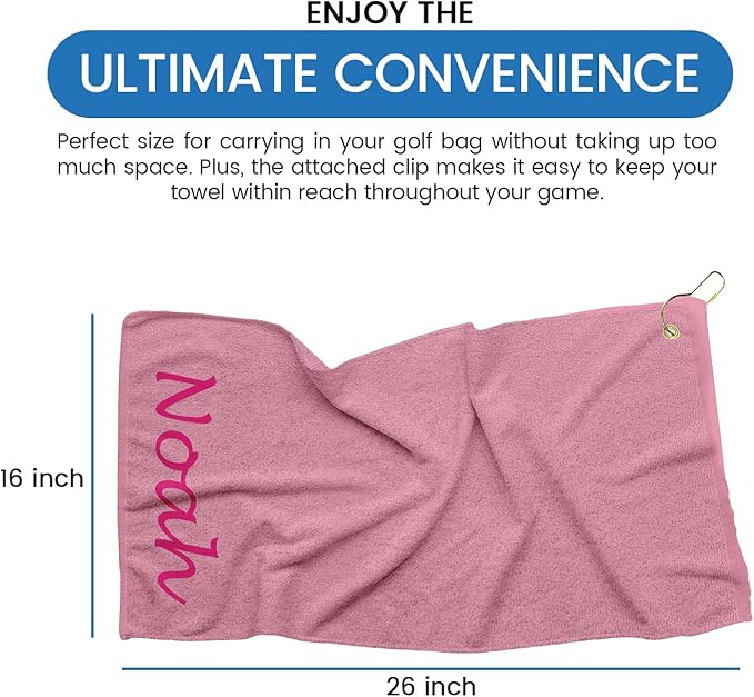 Personalized Passion Golf Towel with Embroidered Name - 16"x26" Custom Golf Towels with Clip - Soft & Highly Absorbent Plush Velour - Easily Wipes Away Sweat and Dirt - Gift for Golfers - Light Pink