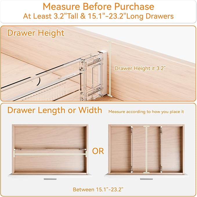 Yieach 12Pack 3.2 Inch Shallow Acrylic Drawer Dividers for Clothes -Expandable from 15-21''- Adjustable Drawer Dividers for Baby Clothing,Sock,Underwear,Clear in Drawer Separators for Dresser,Kitchen