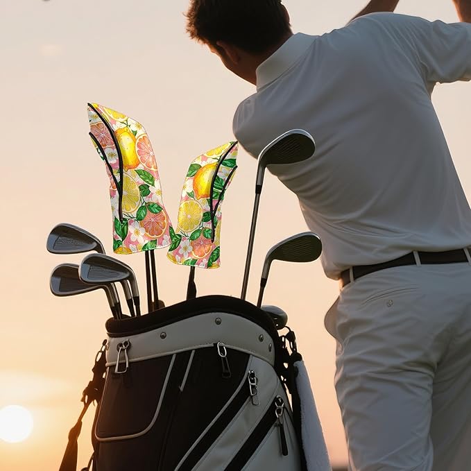 Golf Driver Head Covers Fairway Wood Headcovers, Premium Leather Golf Club Covers with Anti-Scratch Lining 1/3/5 Wood Cover for Golf Clubs for Women Men (Marble Blue)