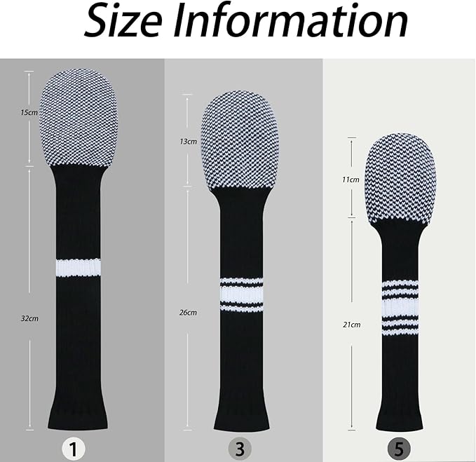 LeFeng 3Pcs Golf Club Covers, Knitted Golf Club Covers for 460cc Driver Fairway Woods and Hybrid