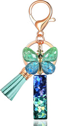 JINGUAZI Initial letter Keychains for Women Tassel Butterfly Pink Purple Cute Car Keychain for Wallet Backpack bag charm
