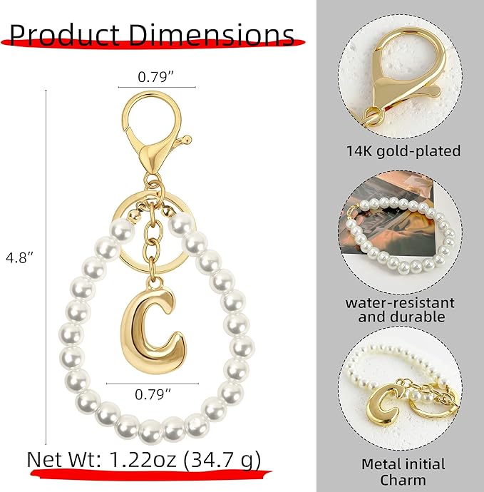 Gold Bubble Heart, Cherry, Bow & More Designs Letter Initial Keychain Bag Charms – Cute Purse Charms for Handbags