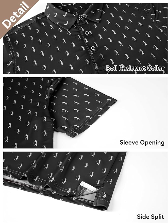 Esabel.C Golf Shirts for Men Dry Fit Performance Short Sleeve Print Moisture Wicking Collared Shirt