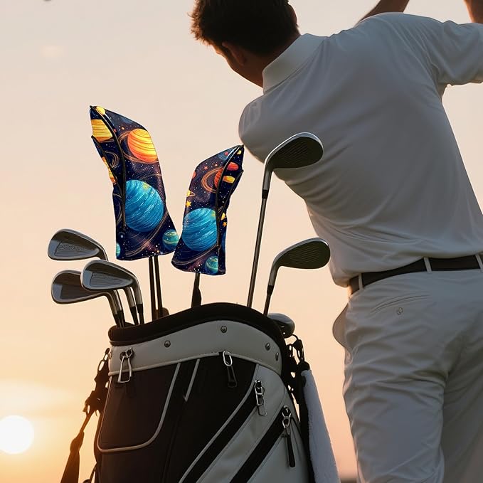 Golf Club Covers PU Leather Waterproof Golf Club Head Covers for Fairway Woods and Driver White Fishbone Pattern Driver Cover Suitable for Most Brands