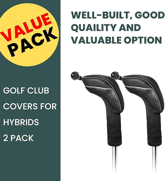FINGER TEN Golf Club Head Covers for Hybrids Long Headcover Interchangeable Accessories for Ultimate Club Protection