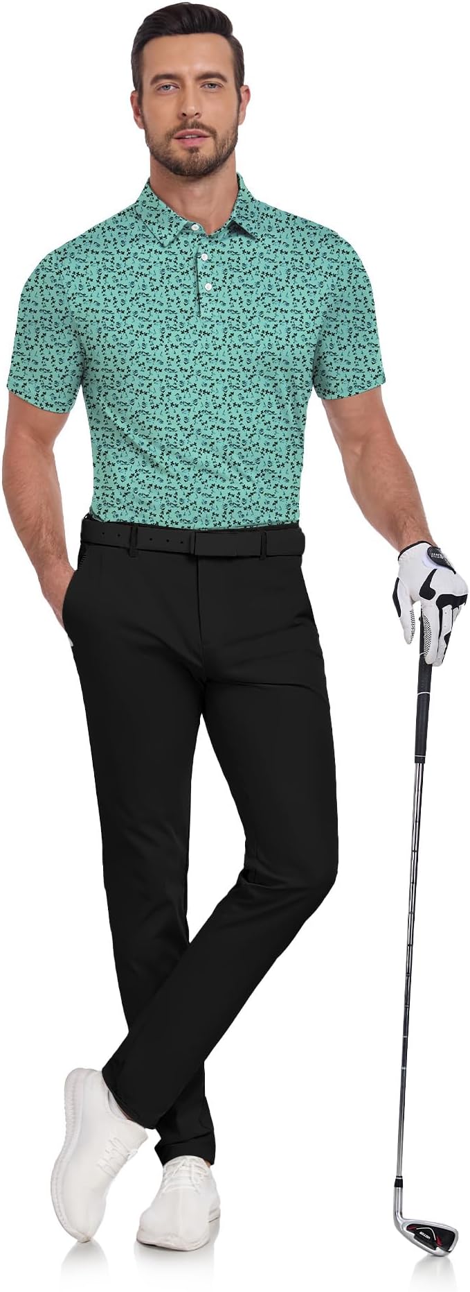 JACKETOWN Mens Polo Shirts Short Sleeve Print Dry Fit Performance Moisture Wicking Casual Collared Golf Shirts