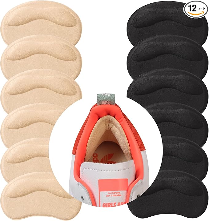 6 Pairs Heel Pads Cushion Inserts for Loose Shoes, Heel Grips & Liners for Men Women – Protectors Against Blisters, Heel Pain, Slipping & Friction(Black + Beige)