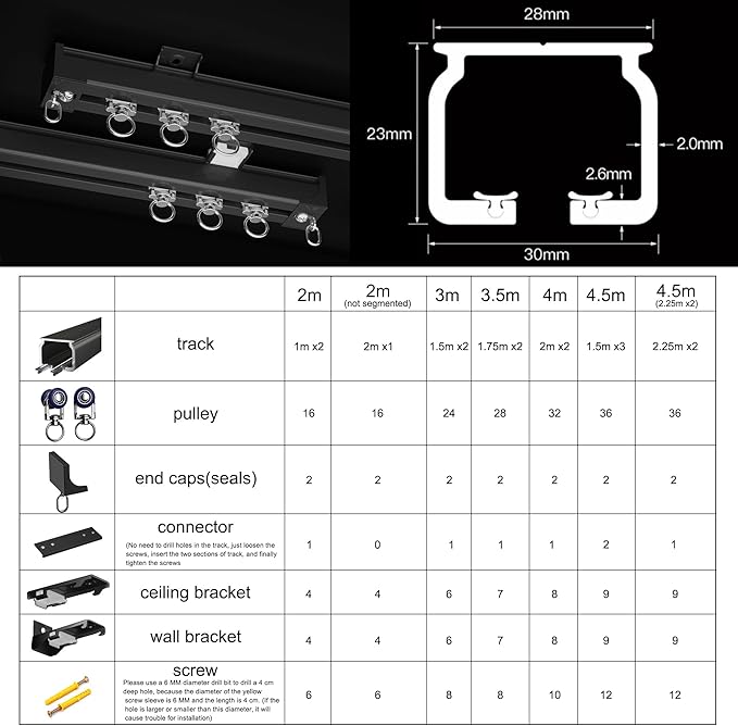 Ceiling Curtain Track Ceiling Mounted Curtain Rail for Curtains, Drapes, and Room Dividers Ceiling or Wall Mount Curtain Track Room Divider-Sliding Curtain Rail for Living room (black, 3m)
