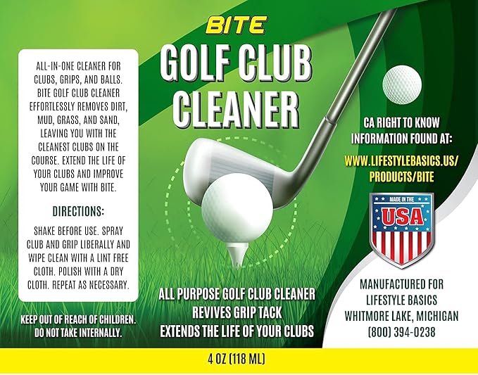 Bite Golf Club Grip Cleaner Spray | Keeps Clubs, Irons, and Drivers Clean | Use With Cloth, Brush, or Bottle Brush Refill | Restore Grip Tack