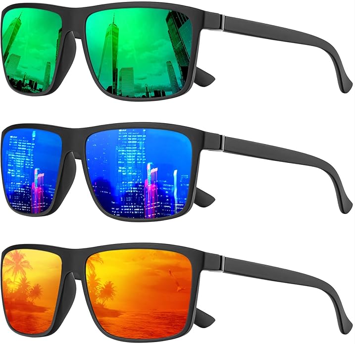KALIYADI Polarized Sunglasses for Men and Women, Mens Sun Glasses with UV Protection for Driving Fishing Golf (3 Packs)