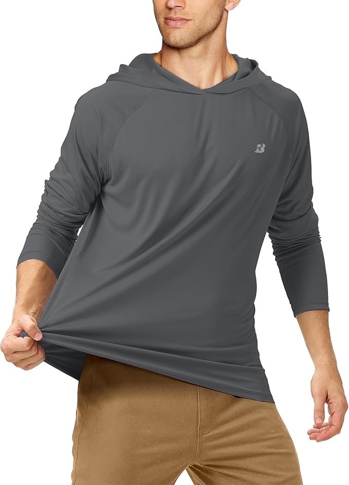 Roadbox UPF 50+ Fishing Shirts for Men, Long Sleeve UV Sun Protection Hoodie, Outdoor Hiking Running Swimming Rash Guard