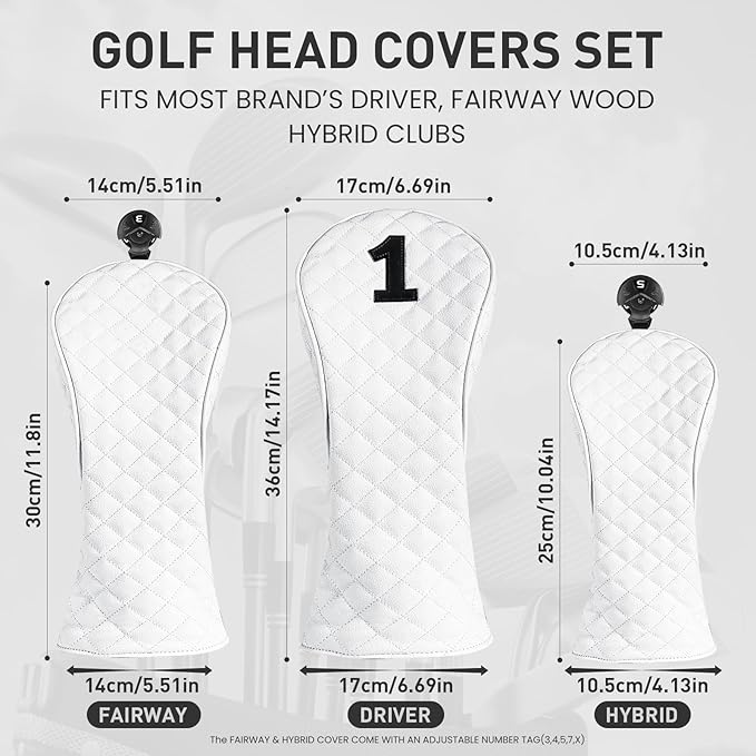 FINGER TEN Golf Club Head Covers for Woods Driver Fairway Hybrid with Interchangeable Number Tag 1 3 5 Premium Leather Headcovers for Women Men