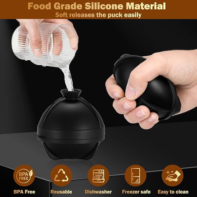 6 Pack 3D Golf Ball Ice Cube Mold 2.5 Inch Large Silicone Round Ice Cube Molds Novelty Golf Ball Gifts Stuff for Cocktails, Bourbon,Brandy, Whiskey Gifts for Men and Women(6, Golf Ball)