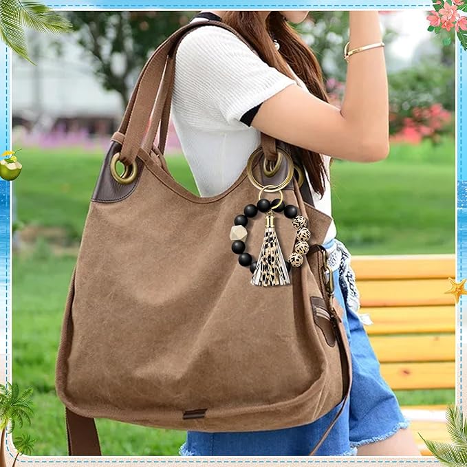 Tote Bag Charm Compatible with Bogg Bag Accessories, Bead Tassel Beach keychain Wrist Leopard Purse Charm Girl Women