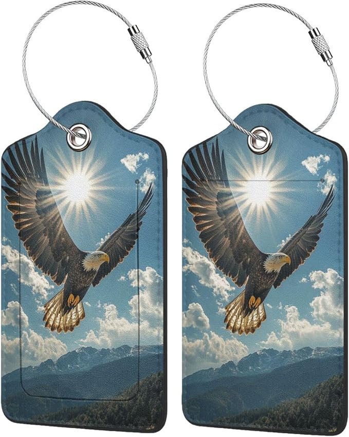 TSA Approved Luggage Tags for Suitcases Eagle Soars into The Sky 2 Pack Funny Leather Carnival Cruise Airport Cute Travel Name Tags Golf Bag tag Ships Essentials Privacy Cover ID Label for Women Men