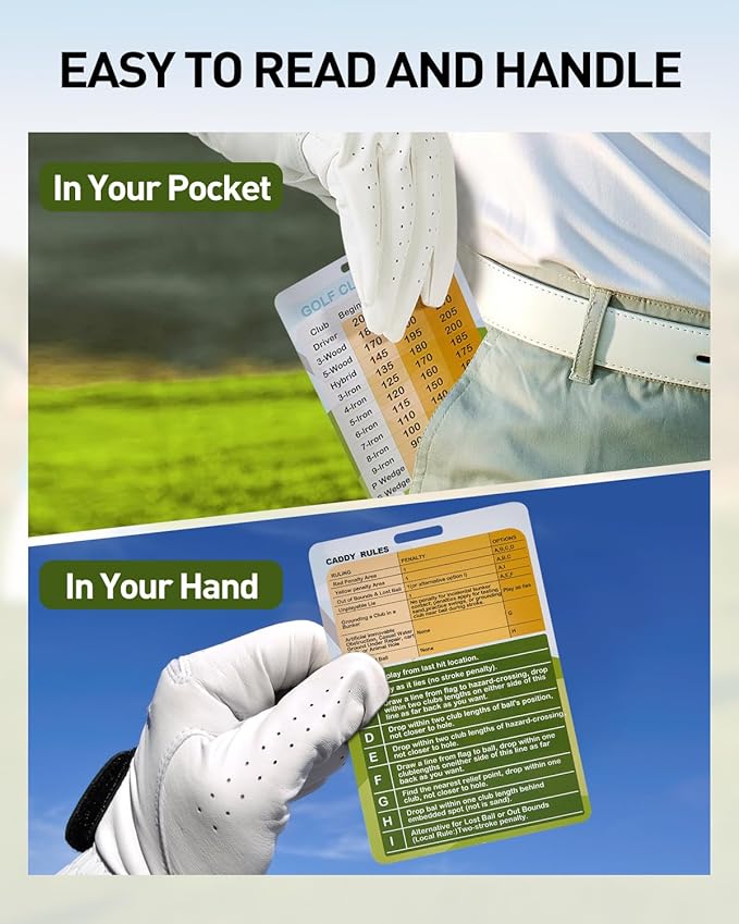 Golf Club Distance and Rules Card: Golf Club Bag Accessories - Golf Yardage Card for Men and Women Golf Club Range Chart Card Personalized Design Beginners Essentials Tool