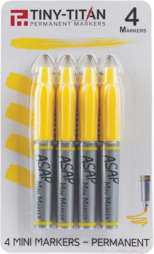Tiny-Titan Mini Markers, Mini Markers, Keychain Clip, Golf Ball Marker, Clip On Nurse's Badge - Mini Markers - YELLOW Ink - Fine Point - 4 Pens Per Pack