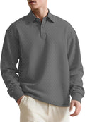 Stylish Polo Shirts for Men Textured Button Down Mock Neck Casual Tops Comfy Solid Color Long Sleeve Golf Pullover