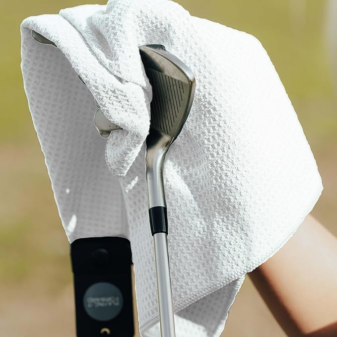Magnetic Golf Towels for Golf Bags with Clip & Ultra Strong Magnet - Waffle Weave Microfiber Towel for Secure Hold on Bags & Carts - Ideal Club Cleaner & Accessories - White