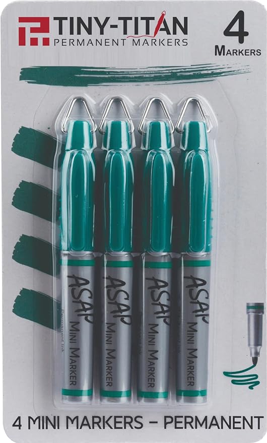 Tiny-Titan Mini Markers, Keychain Clip, Golf Ball Marker, Clip On Nurse's Badge - Green Ink - Fine Point - 4 Pens