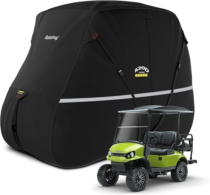 Rosefray Golf Cart Cover – Heavy-Duty 420D Oxford Fabric, Waterproof & Windproof Design – Fits Club Car, EZGO, Yamaha 2+2/4 Passenger Carts Black