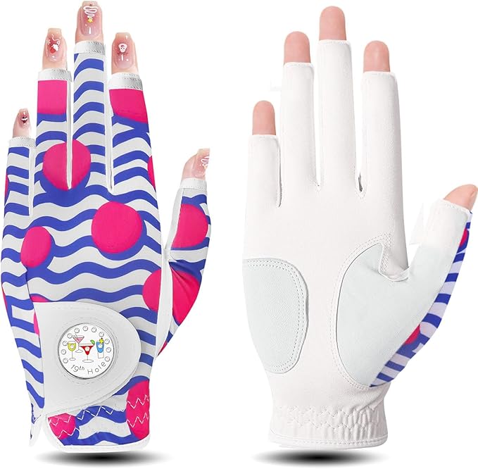 FINGER TEN Stylish Golf Gloves Women with Ball Marker 1 Pack for Left or Right Hand, Breathable Glove with Fashion Patterns for Ladies Right Left Handed Golfer