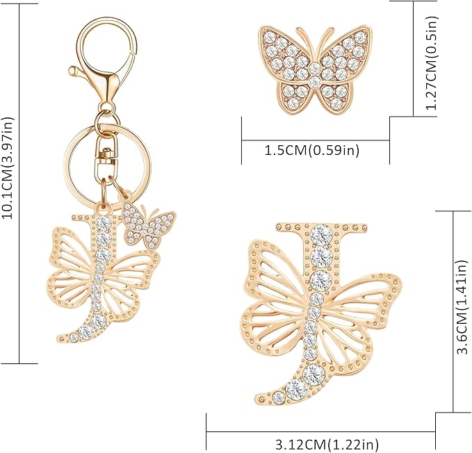 Gold Plated Alphabet Initial Letter Keyring Keychain for Women Girls Crystal Key Chains for Wallet Backpack Bag Charm