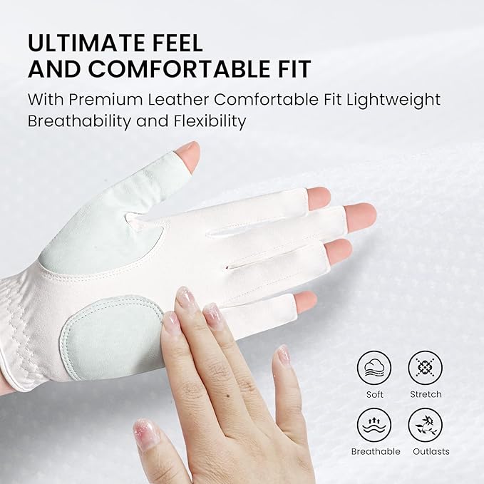 Ladies Golf Gloves Women Right Handed Golfer Left Hand Value 2 Pack with Ball Marker Leather All Weather Grip Breathable Soft Gift Set