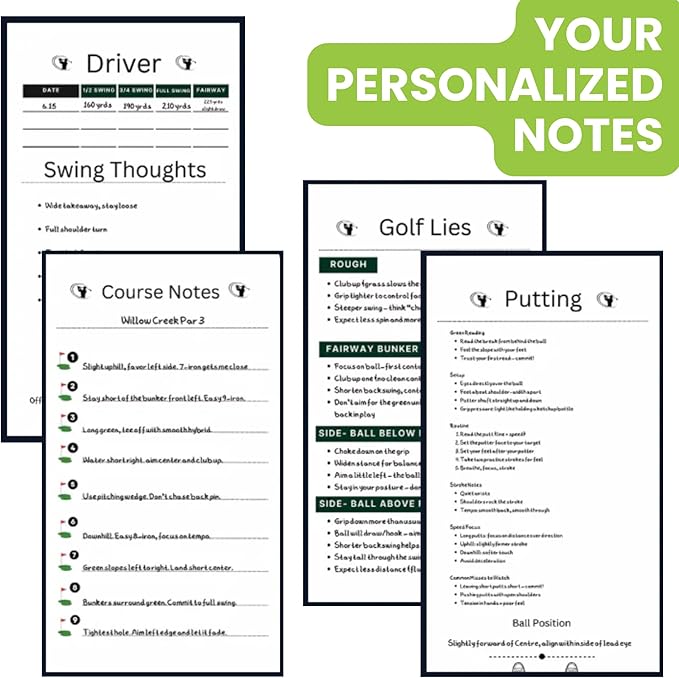 Golf Notebook – Compact Golf Journal with Vegan Leather Cover – Back Pocket Size Golf Log Book for Yardage, Stats, Practice & Course Notes (Pink)