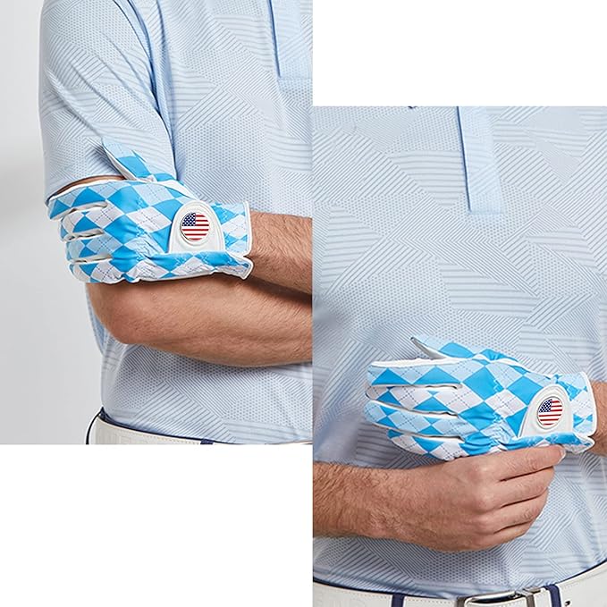 FINGER TEN Golf Gloves Men Right Handed Golfer Left Hand with Ball Marker 2 Pack Leather Breathable Comfortable Weathersof Grip Size Small Medium ML Large XL