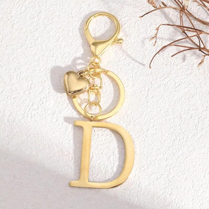 Metal Heart Alphabet Keychain for Women, Girls - Cute Initial Letter Accessories for Purse, Bag Charms and Backpack