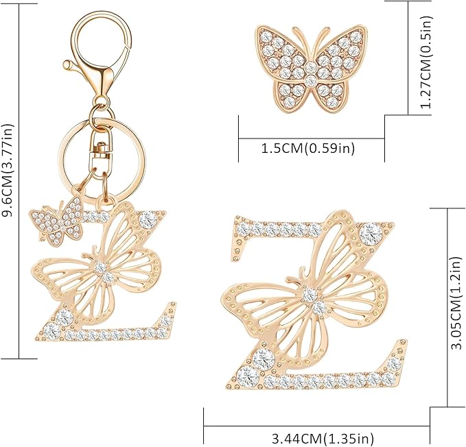 Gold Plated Alphabet Initial Letter Keyring Keychain for Women Girls Crystal Key Chains for Wallet Backpack Bag Charm