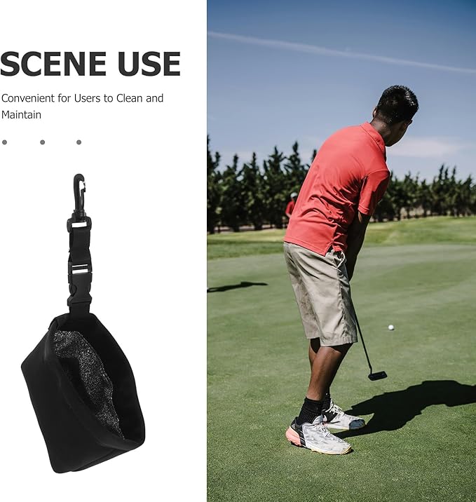 Mikinona Portable Golf Club Cleaning Pouch with Detachable Clip Fabric Liner Golf Ball Bag for Club Face Maintenance and Outdoor Use