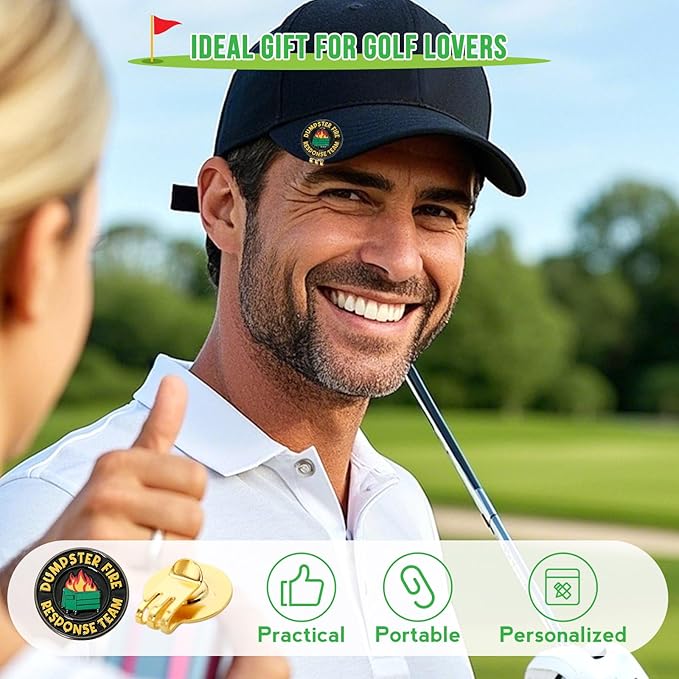 Dumpster Fire Golf Ball Marker, Dumpster Fire Response Team Magnetic Ball Marker Hat Clip, Everything is Fine Golf Accessories for Men and Women Golf Lovers