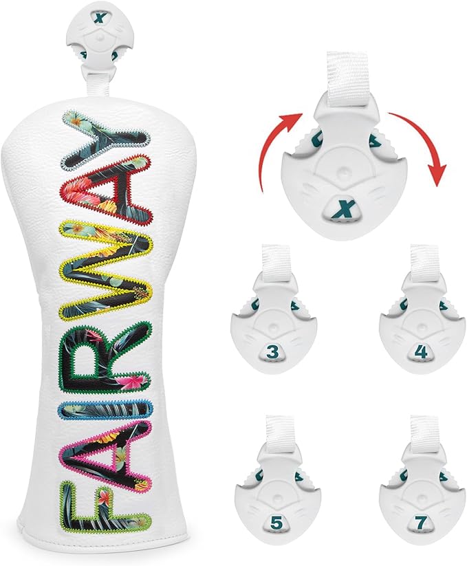 Golf Club Head Covers White for Driver, Fairway Hybrid Woods - 4 Options - Synthetic Leather Driver Headcover, Fairway Wood Head Cover, Golf Hybrid Head Cover