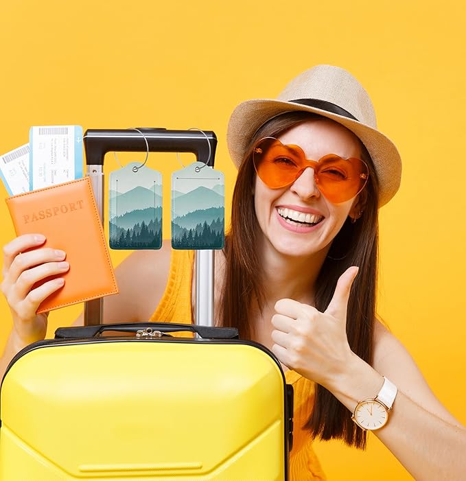 TSA Approved Luggage Tags for Suitcases Green Mountain 2 Pack Funny Leather Carnival Cruise Airport Cute Travel Name Tags Golf Bag tag Ships Essentials Privacy Cover ID Label for Women Men